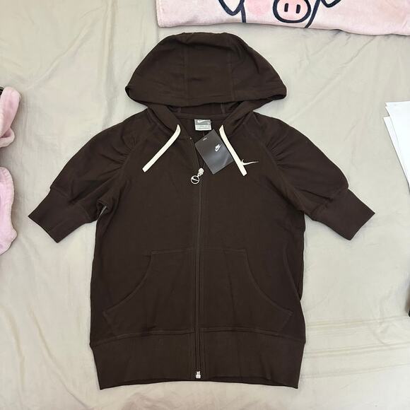 Nike Short Sleeve‎ Sweater Brown Full Zip Y2k Size Small Brand New - Picture 1 of 13